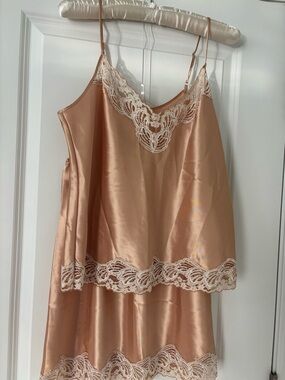 Vintage Lindsey Roscoe Farr West Fluid Satin Lace Camisole & Skirt Gold Cream